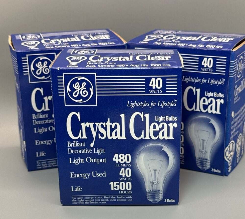 NOS GE Cry*stal Clear 40 Watt Light Bulbs Lot of 6 Bulbs- 3x2pk NEW *Tested* Vtg